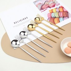몽블랑 로얄 디아망 4인 디저트 커트러리 세트, 실버, 골드, 1세트, 디저트스푼 2종 x 2p + 디저트포크 2종 x 2p