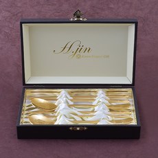 H.Jin 經典烏龜全鍍金湯筷 + 收納盒組, 金色, 湯匙 2支 + 筷子 2雙, 1套