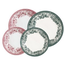Claytan 黛安娜玫瑰圓形盤4件組, 1套, 粉紅色, 綠色, 圓形盤 粉紅色 L + S + 綠色 L + S