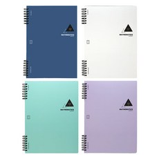 Pinkfoot 印花數學筆記本 4入, 白色、紫色、薄荷色、藍色, 1套