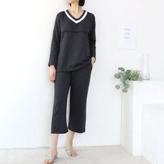 Yoko 孕婦V領哺乳長袖上衣+長褲