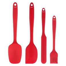 ZEUS Kitchenware 矽膠烹飪工具4件組 大, 料理匙 + 刮刀 + 奶油刮刀 + 料理刷, 1套, 紅色