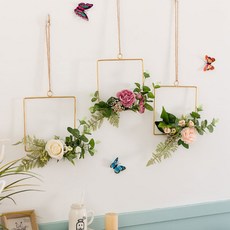 居家咖啡廳室內牆面裝飾花飾 30方形花環 3款, 白色 + 粉紅色 + 淺粉紅色 + 綠色