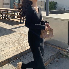 마켓에이 여성용 엘레강스 셔링 포인트 롱 원피스