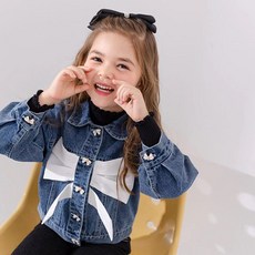 Illael 女童大蝴蝶結裝飾牛仔夾克