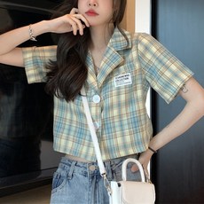 여성용 블랙101 초안 체크패턴 반팔 셔츠자켓 CH-2318171