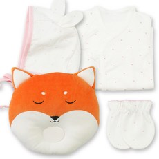 babybear 嬰兒愛心蝴蝶衣 + 防抓手套 + 新生兒帽(護耳帽) + 狐狸塑型枕套組