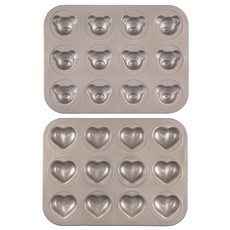 Hanomad 胖胖愛心瑪德蓮烤盤 12格 + 寶寶小熊造型瑪德蓮烤盤 12格 套組 金色, 1套