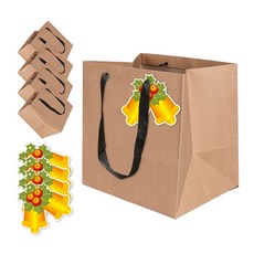 聖誕節購物袋 5入 + 鈴鐺聖誕紅吊牌 5入組, 混合色