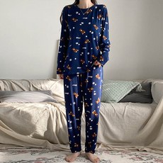 andstyle 雪花熊彈性纖維長袖睡衣上下套裝 263319