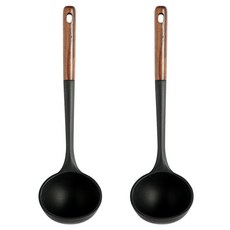 EasySili Nova 木柄矽膠料理勺, 黑色, 2個