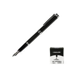 SAILOR 寫樂 質感鋼筆+卡式墨水管 12入, F, 黑色（鋼筆），黑色（墨水）