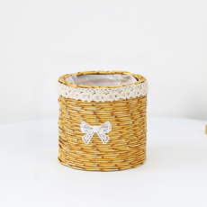 Miso Roun 蝴蝶結藤編籃花盆套柱, 自然色, 1個