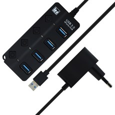 인네트워크 USB 3.0 지원 개별전원 스위치 4포트 확장 유전원 USB허브 IN-PW3U4BK, 1개