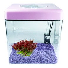 Rora Pet 壓克力方形LED魚缸+彩石+人造水草 2件組 L號, 隨機發貨（魚缸），丁香紫（石）