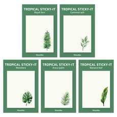 모노라이크 스티키 점착메모지 트로피칼 5종 세트, Royal fern, Common ash, Monstera, Areca palm, Banana leaf, 1세트