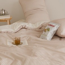 韓國 amante Soft Day 水洗超細纖維無縫飯店風格四季被, 條紋米色