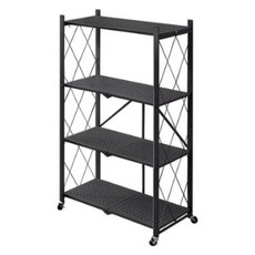 life lance 鐵製移動式多用途收納折疊四層架, 黑色, 4層