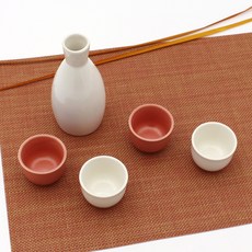 精美珊瑚色陶瓷德利酒瓶 + 酒杯 5件組, 1套, 德利酒瓶 + 酒杯4入