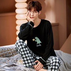 자나바 남성용 앤유스타 파이핑 포인트 체크 긴팔 잠옷 상하의 세트