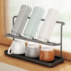 Kitchenheim 杯子/隨行杯/餐具 一字型瀝水架, 黑色, 1個, 2層