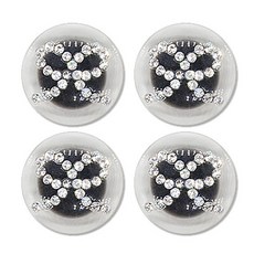 高級方晶鋯石寶石緞帶鈕扣 21mm, 4個, 黑色