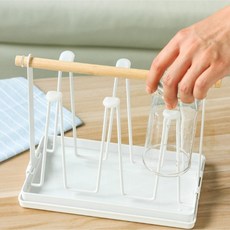 Kinuri 廚房杯架 + 瀝水盤套組, 1套, 白色木紋