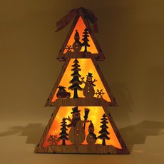 BTI Goods 聖誕木質三層樹雪人裝飾燈, 混合色, 1個