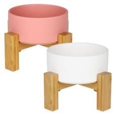 meongzi 2層陶瓷餵食碗組 2入 S號, 白色, 粉色, 1套