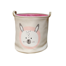 Ddanine 兔子圖案帆布洗衣籃 小 BGN060, 象牙白, 1個