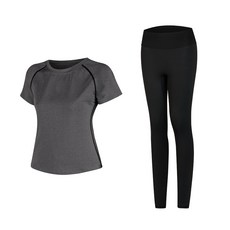 女款時尚瑜伽短袖T恤+內搭褲組
