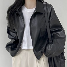 PEONIST 女款人造皮革短版皮夾克