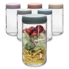 Mirkorea Onao Coco 沙拉密封玻璃瓶 750ml x 6入 + 彩色可堆疊瓶蓋 6件組, 1套