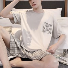 보나라온 남성용 통기성 모달 반팔 반바지 루즈핏 잠옷 세트