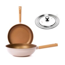 Kitchen-Art 平底鍋具套組 3件組 11953, 金色 + 粉紅色, 平底鍋 28cm + 炒鍋 28cm + 多功能鍋蓋