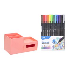델리 멀티 데스크 오거나이저 8907 + 12색 수성펜 세트, 핑크(오거나이저), 1세트