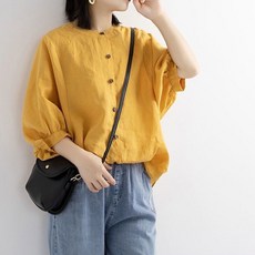 마더브띠 여성용 라운드넥 린넨 슬리브 셔츠