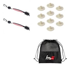 NAYASTYLE 高爾夫球桿頭清潔器 2入 + TPE 高爾夫超短球釘 10入 + 收納袋組合 GFYP-10-7+168-1PU, 混合顏色