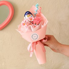 센트바스켓 스윗블룸 킨더조이 꽃다발, 캔디핑크(꽃), 랜덤발송(킨더조이)