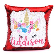 亮片獨角獸坐墊套, 紅色的