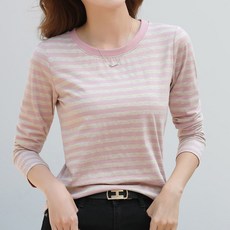 루나걸 여성용 루바 라운드 스트라이프 긴소매 티셔츠 L24FT080820