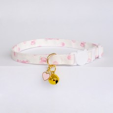 고양이 코튼 플로랄 패턴 안전버클 목줄, 화이트 핑크, 1개