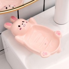 Mondspot 陶瓷兔子 瀝水架 浴室肥皂架 RB20715, 粉紅色, 1個