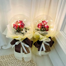 Lovely Farm 人造花 魔法迷你花氣球花束 ver 古典玫瑰 2入, 紅色