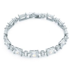 오에스티 여성용 925순은 트윙클 화이트 스퀘어 체인 은팔찌