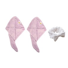 柔軟乾髮巾 SG31 2入 + 洗臉髮帶, 紫色, 1套