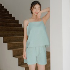 파란 여성용 순면 투웨이 끈 반바지세트