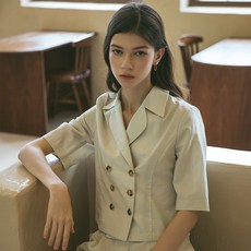 데카브 여성용 통기성 반팔 더블브레스트 린넨 자켓 K212PSF002