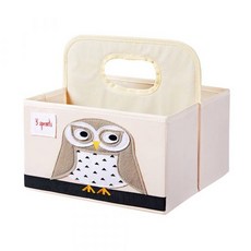3 Sprouts 雙面手提收納籃, 寬版提把方便提取, 尿布收納, 28 cm x 25 cm x 25 cm, 貓頭鷹, 1個