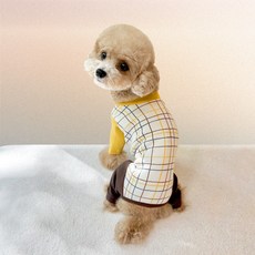 Grooming Dog 寵物蒙德里安格紋連身衣, 芥末黃